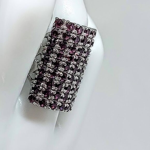 Unheated Natural Pink Rhodolite Garnet‎ 2.5mm 925 Sterling Silver Ring Size 6.5 - Picture 8 of 11